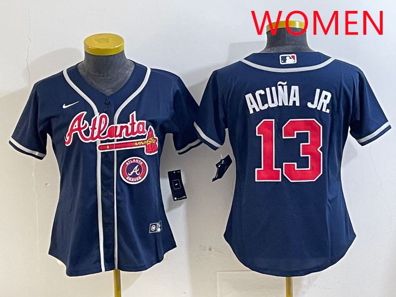 Women Atlanta Braves #13 Acuna jr Blue Game 2025 Nike MLB Jersey style 3